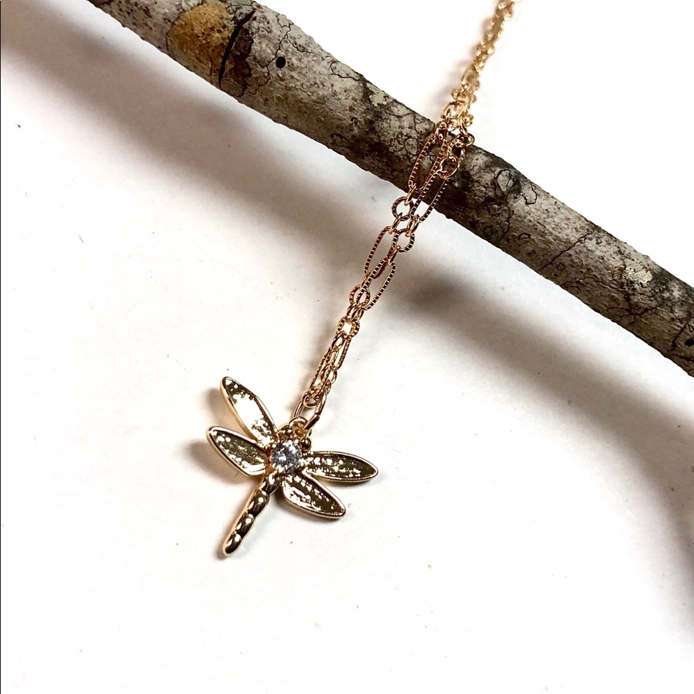 Dragonfly Necklace, Butterfly, Minimalist, Garden - Picture 3 of 10